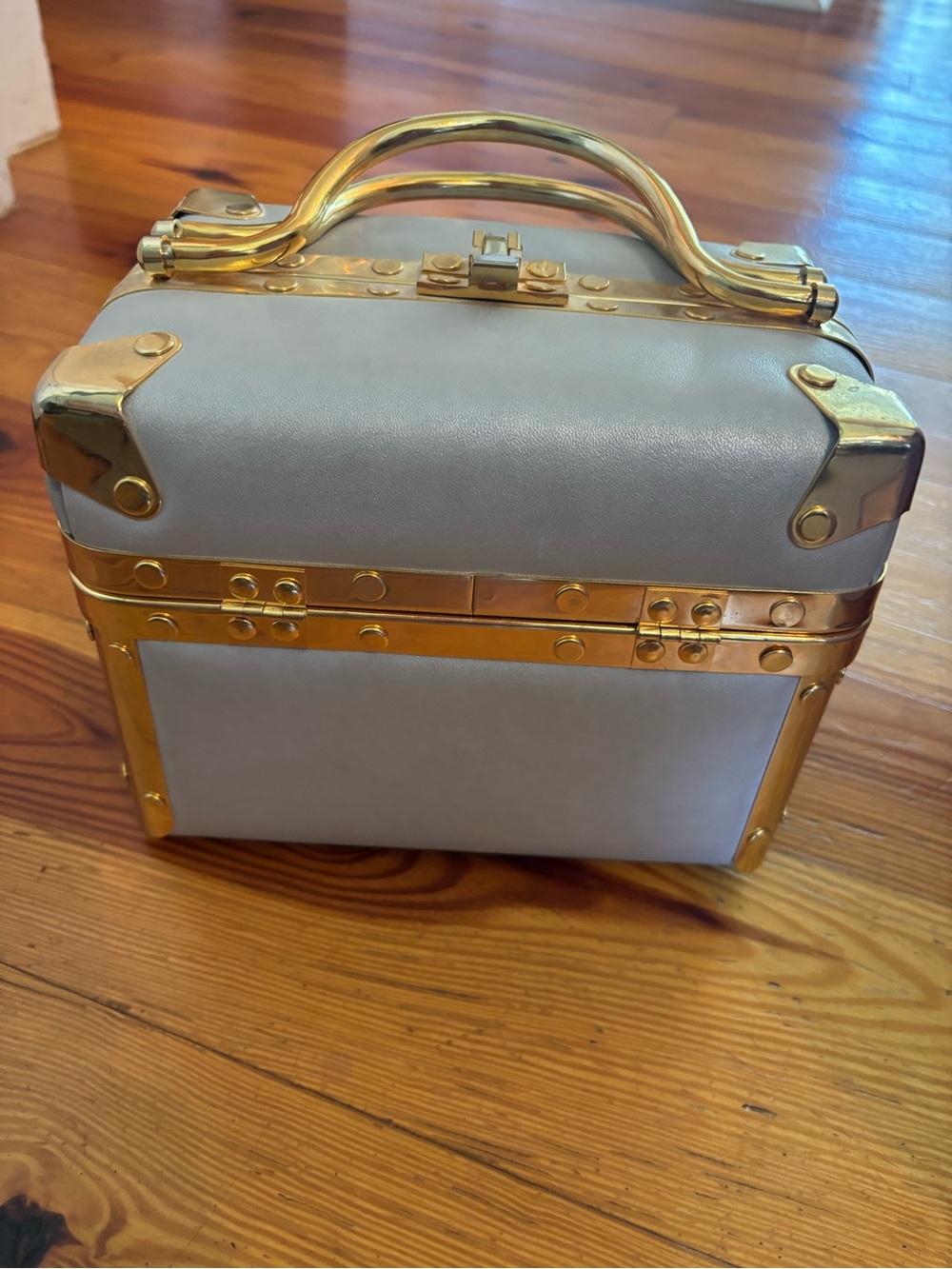 Gray and Gold Structured Vanity Case Handbag